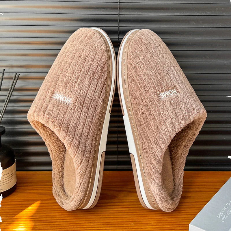 Solid Color Simple Cotton Slippers Winter Non-Slip Home Warm Plush Slippers Household Indoor Couple Women'S House Shoes