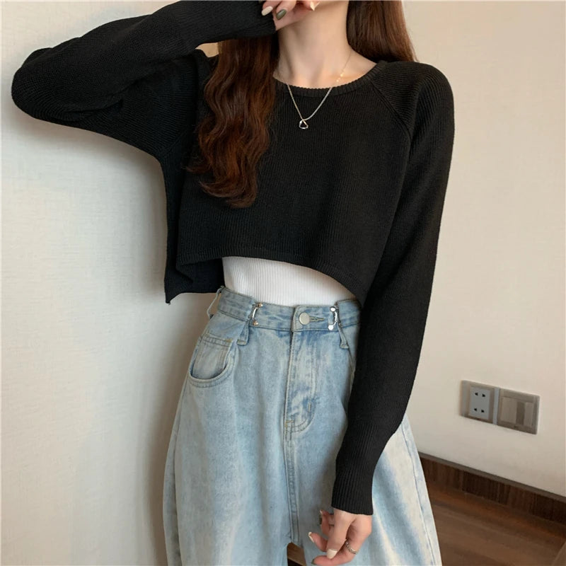 Crop Top Sweater O-Neck