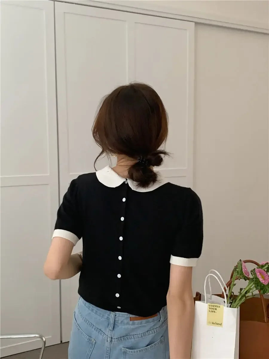 Black Puff Short Sleeve Top