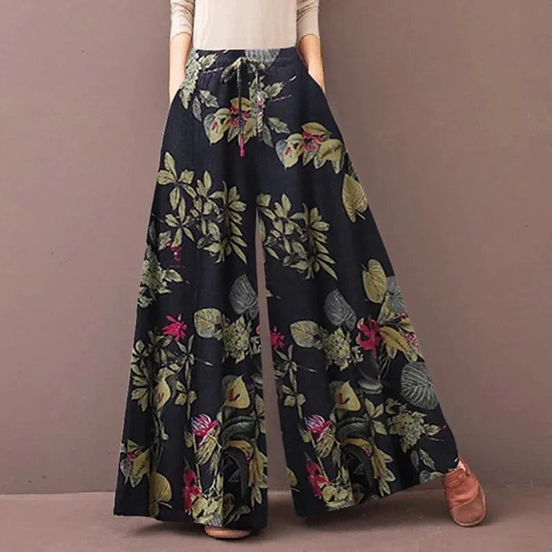 Floral Print Wide Leg Pants