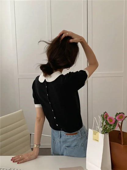 Black Puff Short Sleeve Top