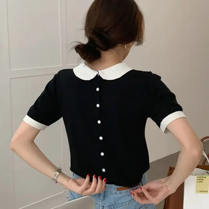 Black Puff Short Sleeve Top