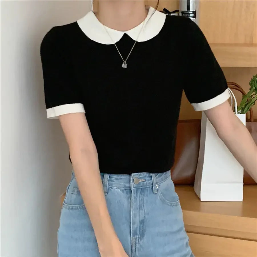 Black Puff Short Sleeve Top