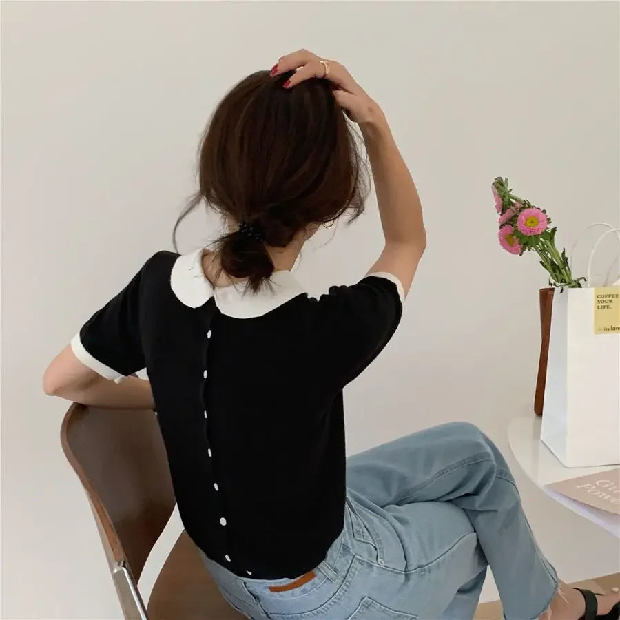 Black Puff Short Sleeve Top