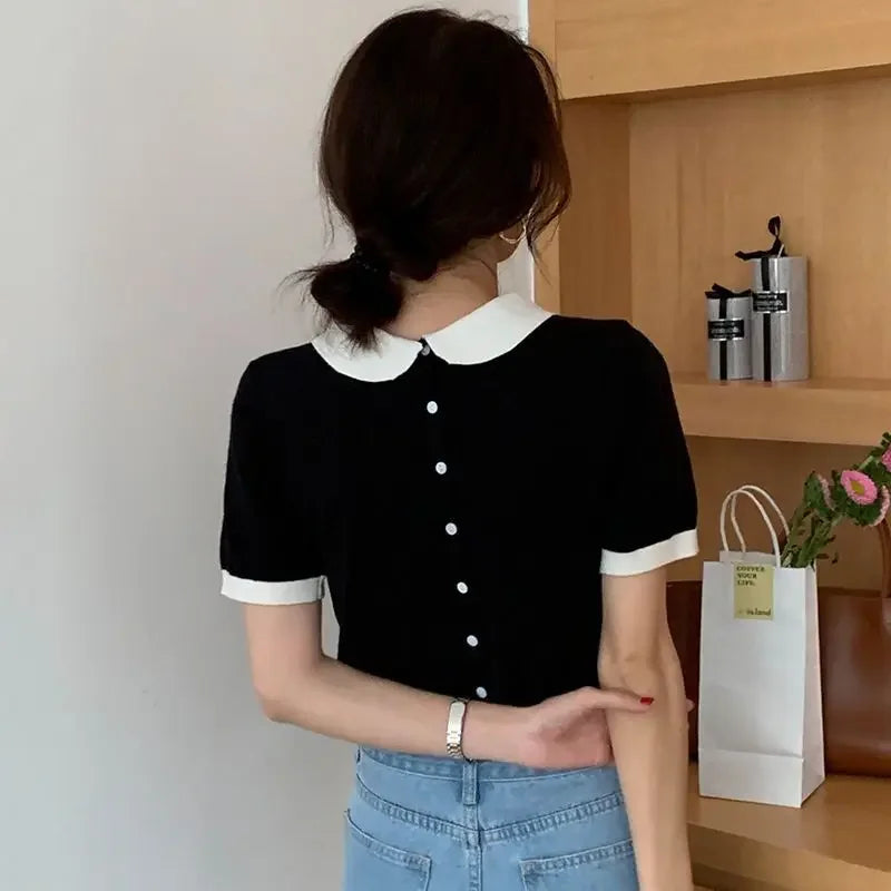 Black Puff Short Sleeve Top