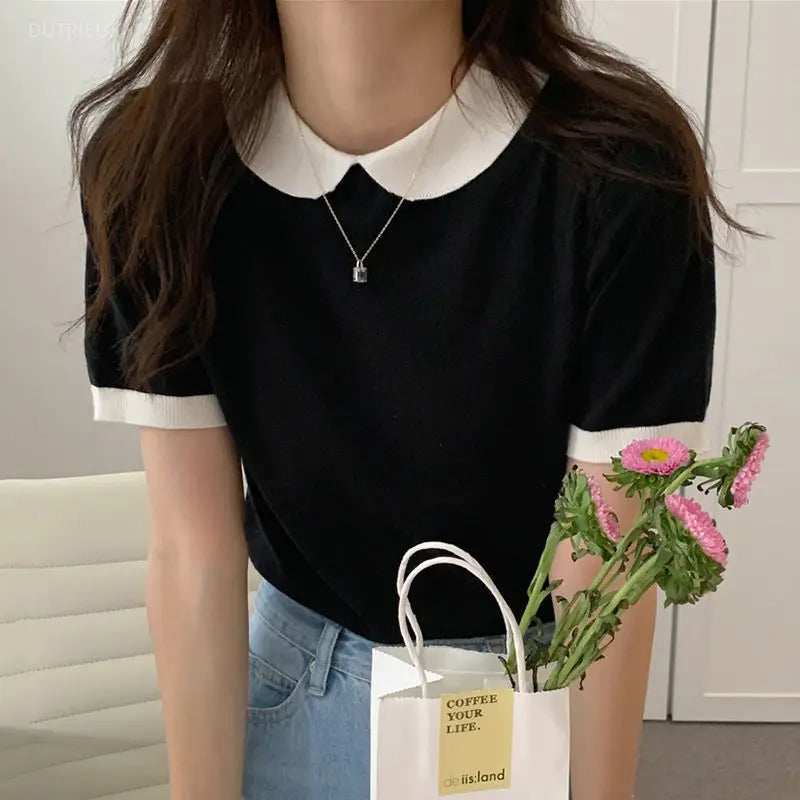 Black Puff Short Sleeve Top