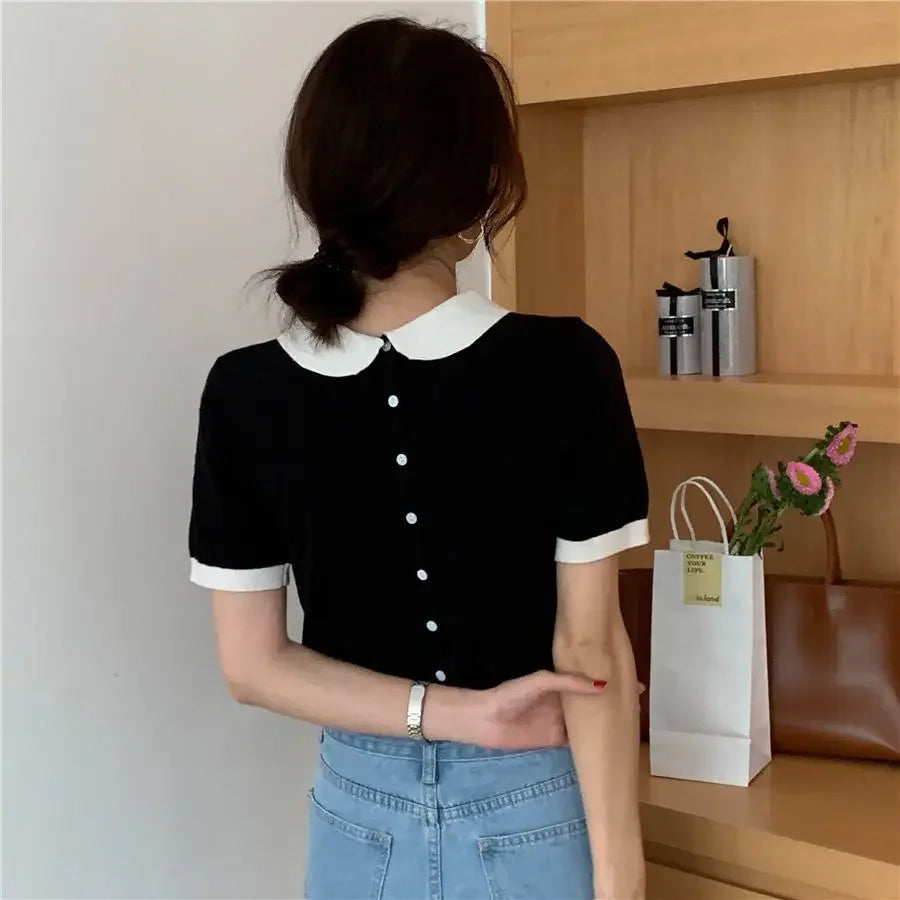 Black Puff Short Sleeve Top