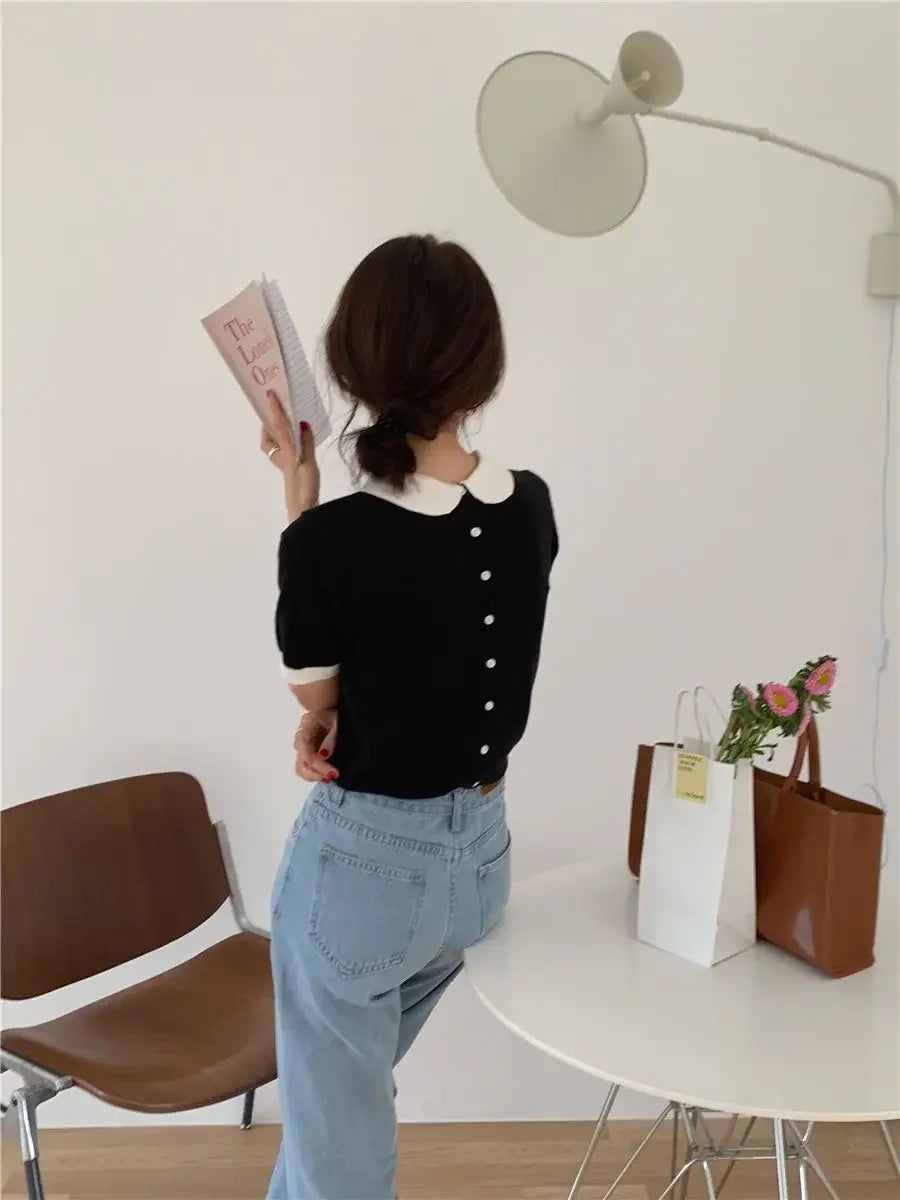 Black Puff Short Sleeve Top